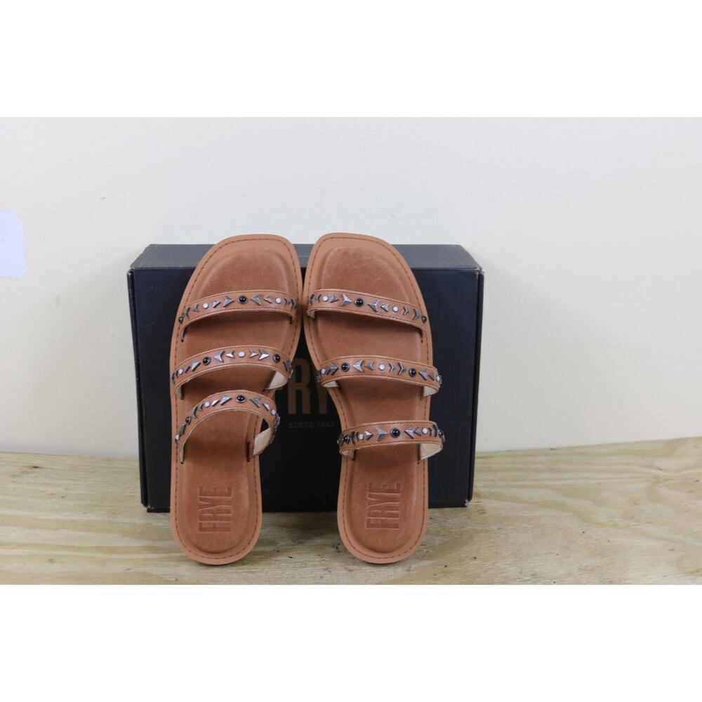 New Frye Sandals Womens 8.5M Brown Leather Faye Studded Slide Slip On - Picture 3 of 5
